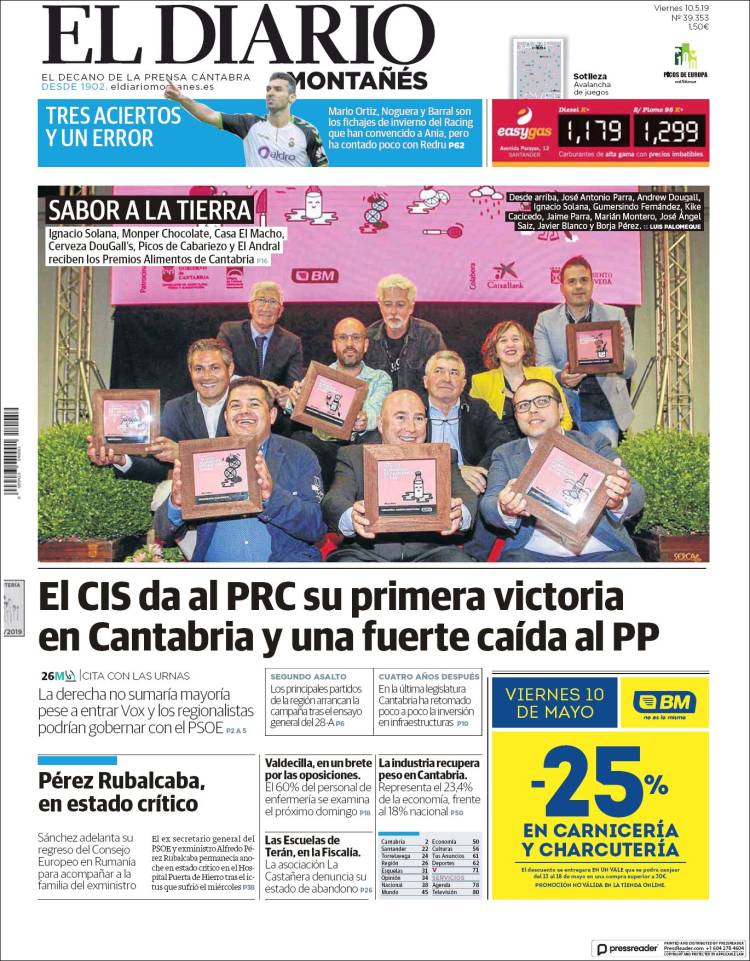 Portada de El Diario Montañés (España)