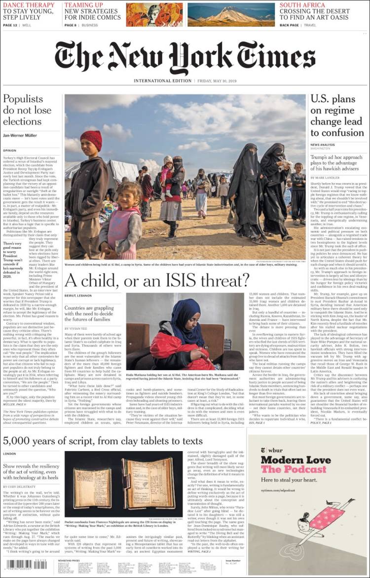 Portada de International New York Times (Europa)