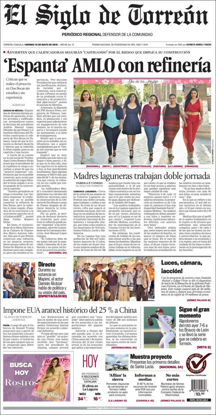 Portada de El Siglo de Torreon (M&eacute;xico)