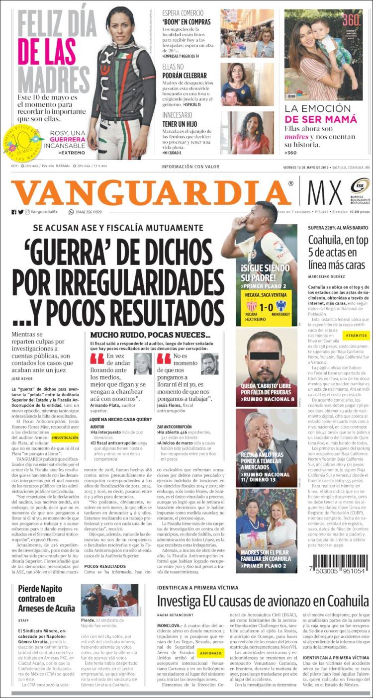Portada de Vanguardia (M&eacute;xico)