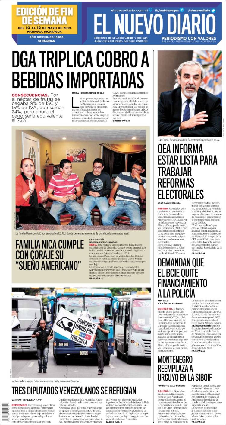 Portada de El Nuevo Diario (Nicaragua)