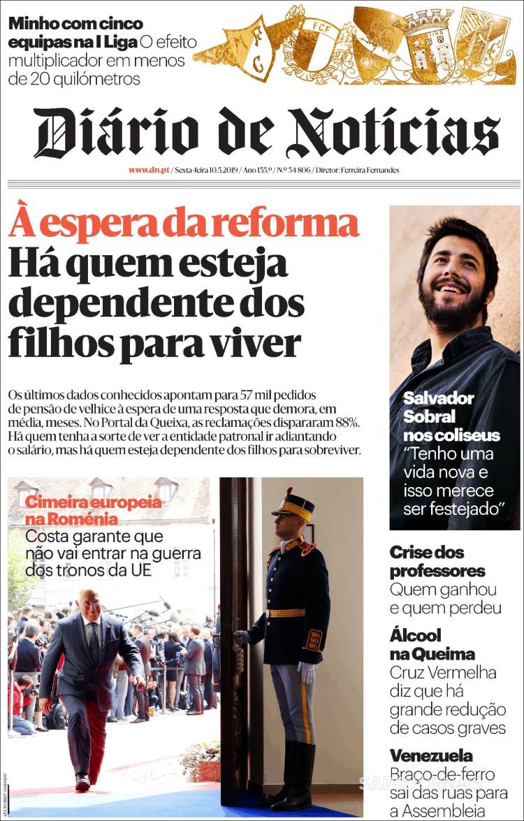 Portada de Diário de Noticias (Portugal)