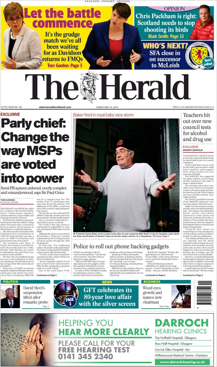 Portada de The Herald (Reino Unido)