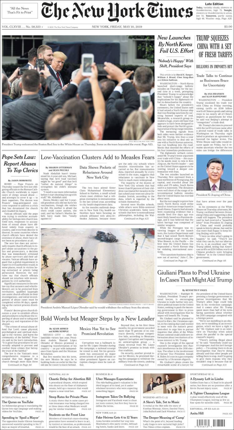 Portada de New York Times (USA)