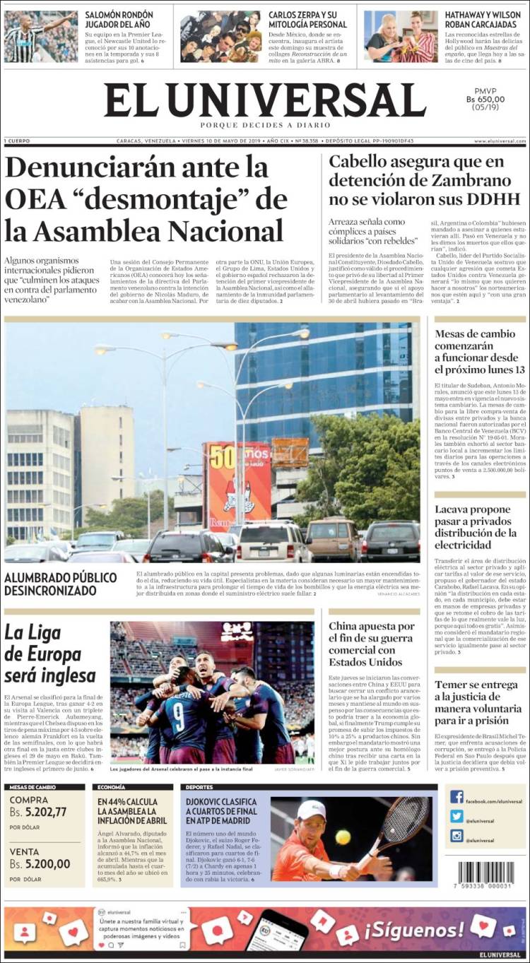 Portada de Universal (Venezuela)