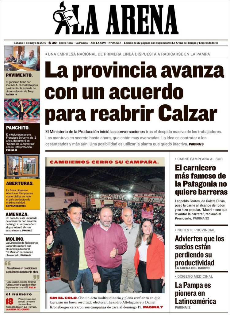 Portada de Diario La Arena (Argentina)