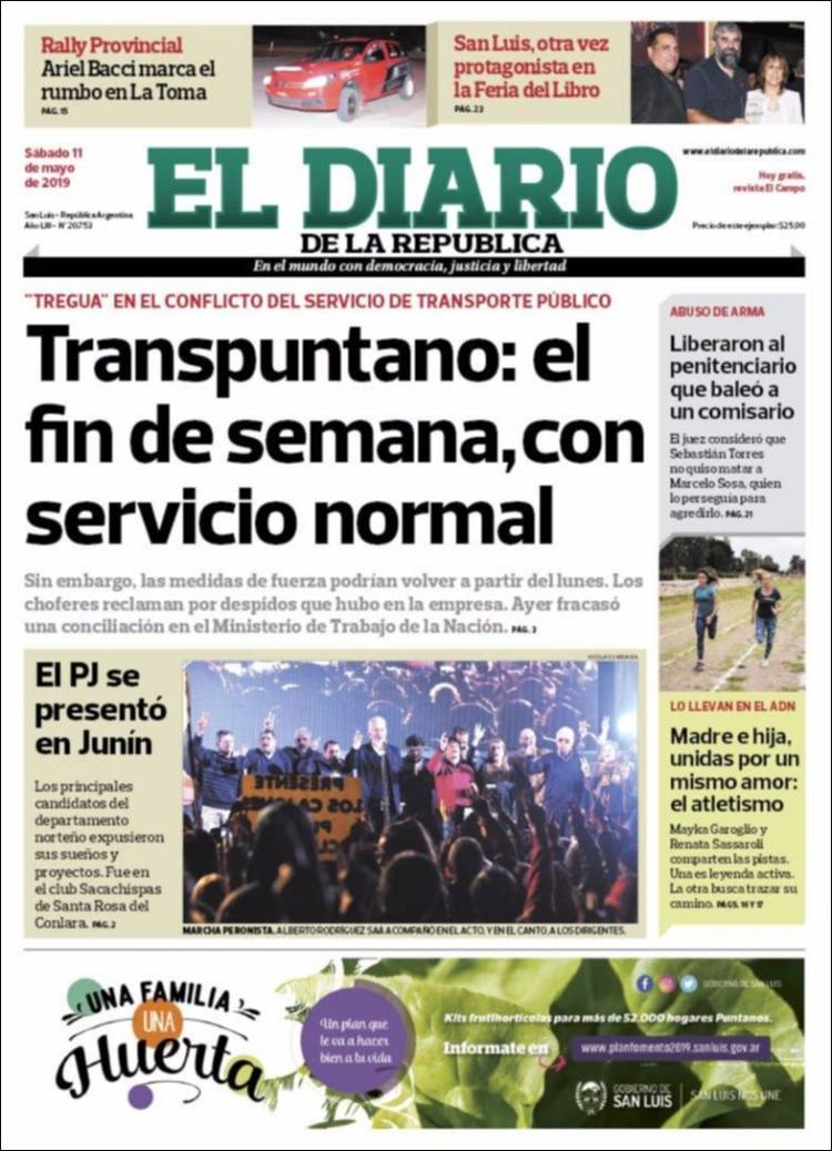 Portada de Diario de la República (Argentina)