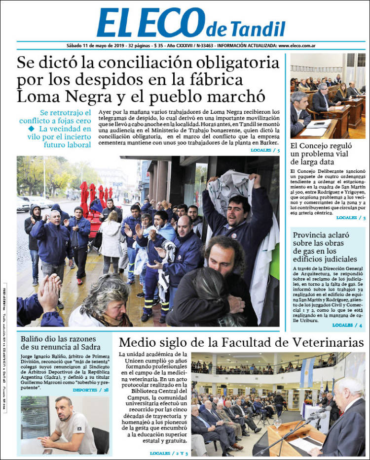 Portada de El Eco de Tandil (Argentina)