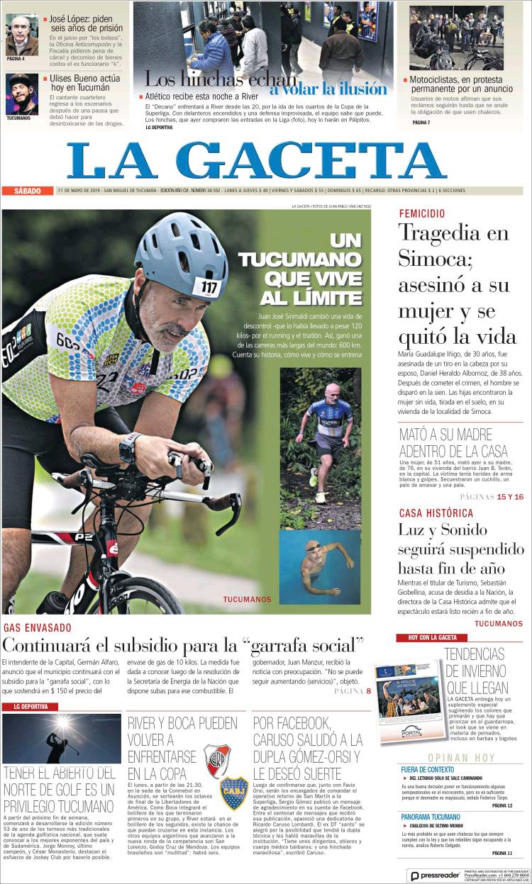 Portada de La Gaceta (Argentina)