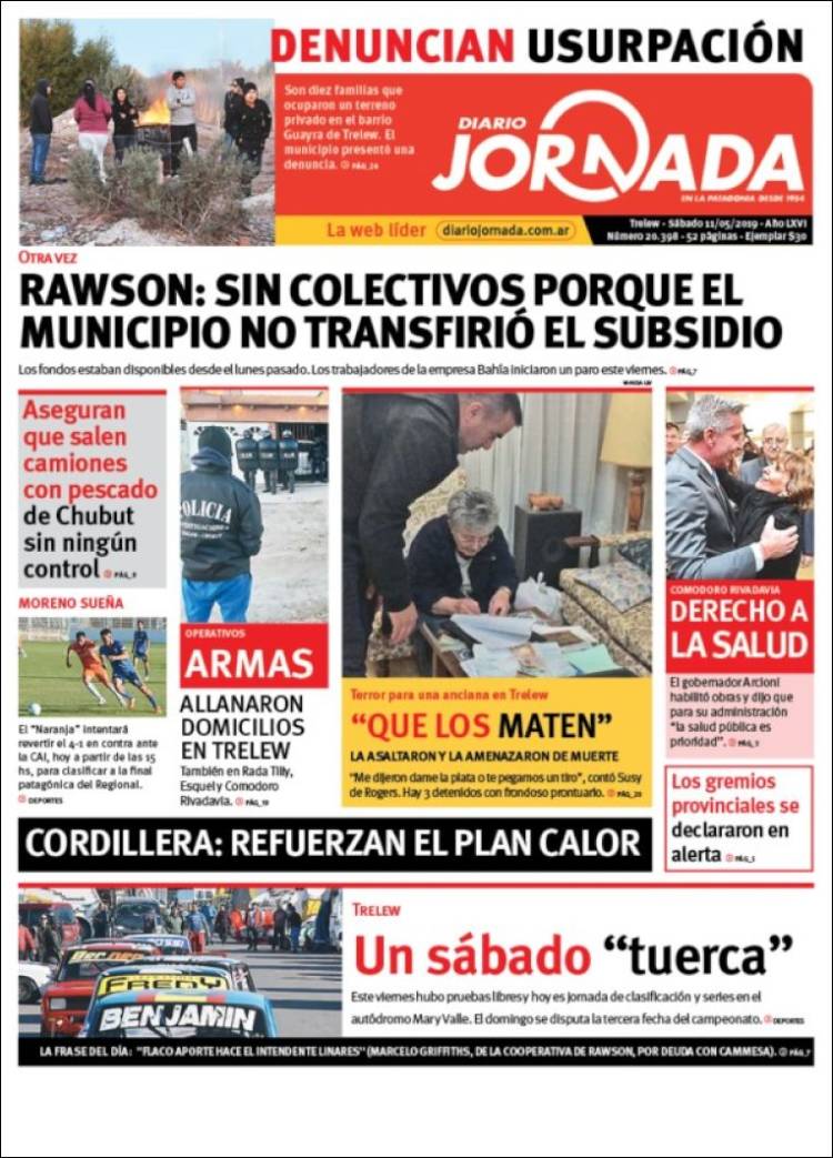 Portada de Diario Jornada en la Patagonia (Argentina)