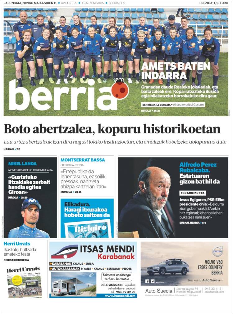 Portada de Berria (España)