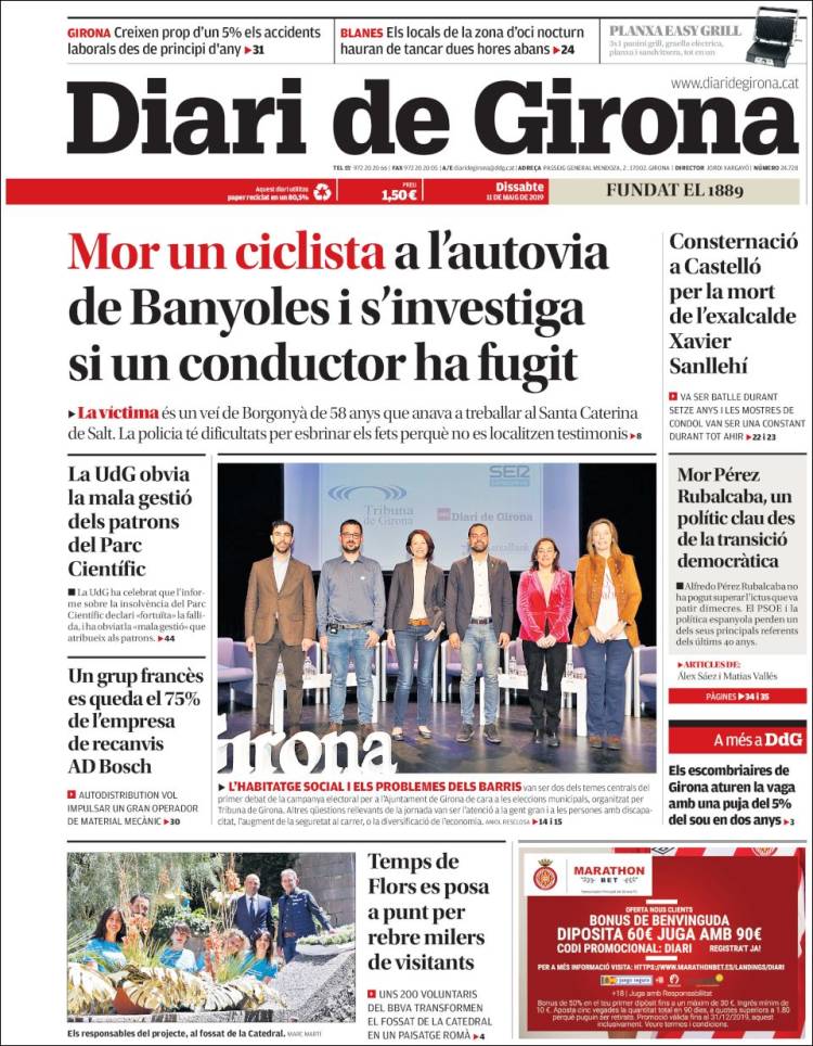 Portada de Diari de Girona (España)