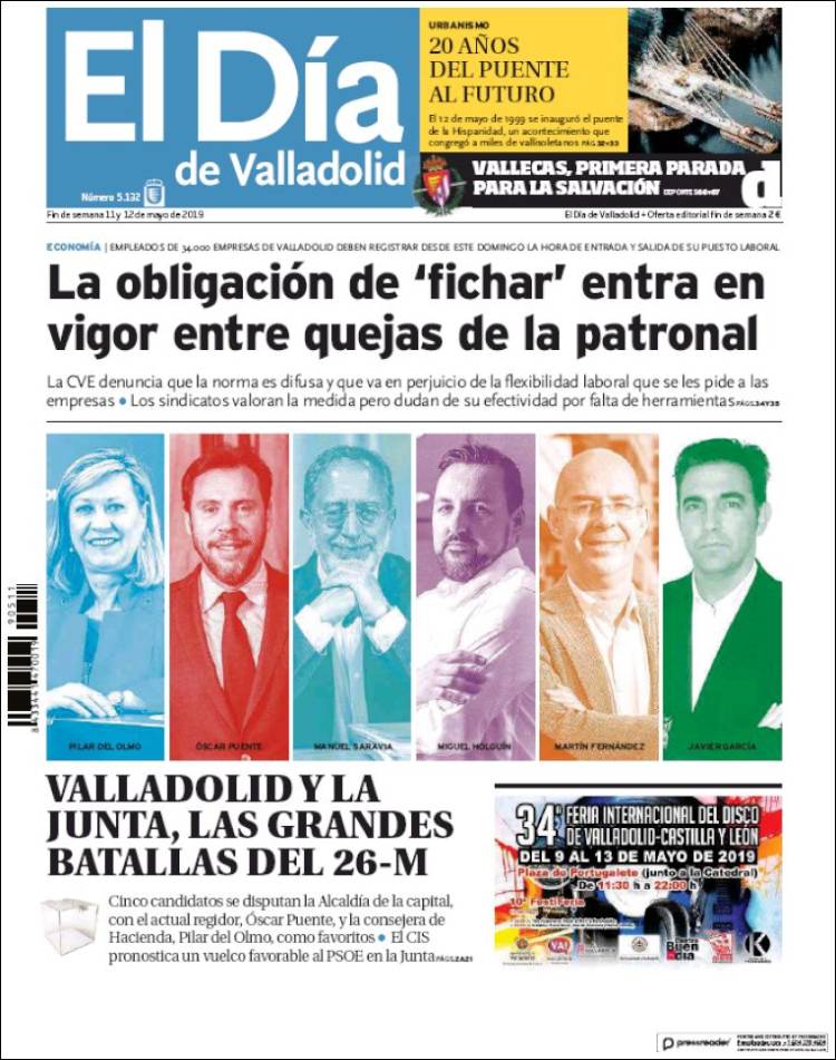Portada de El Día de Valladolid (España)