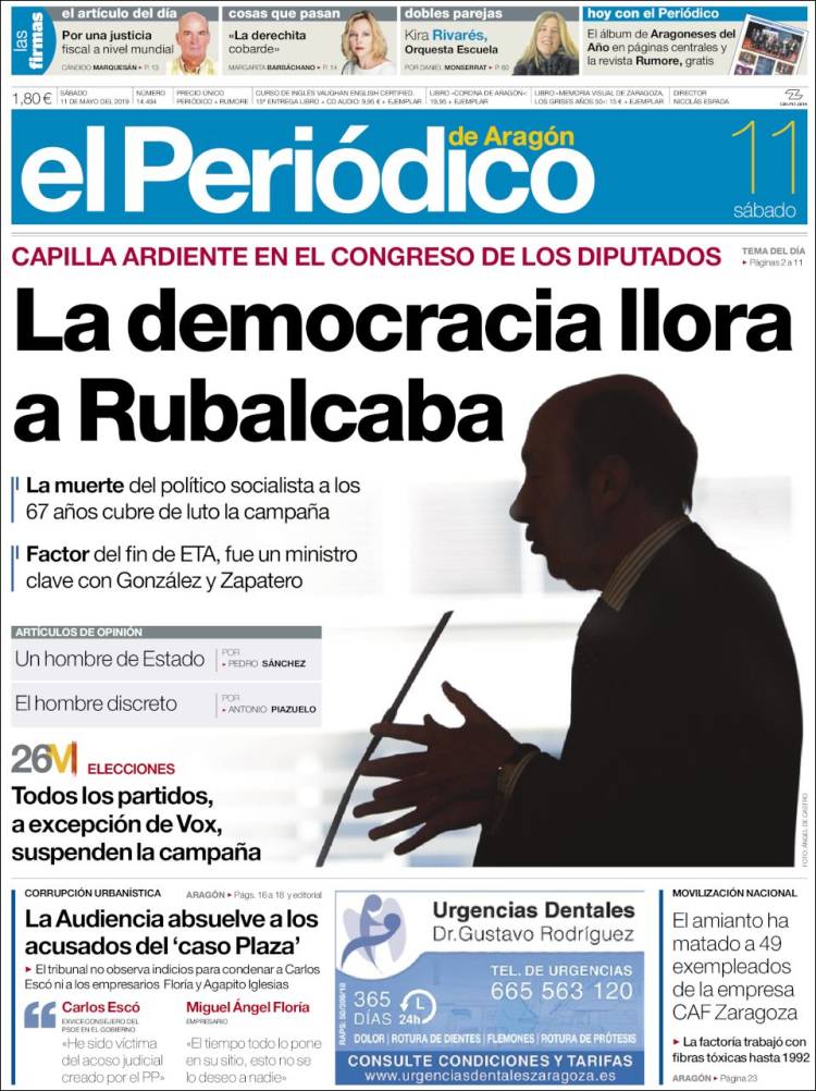 Portada de El Periódico de Aragón (España)