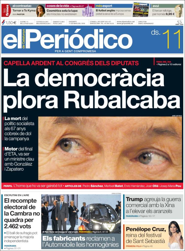 Portada de El Periódico de Catalunya (España)