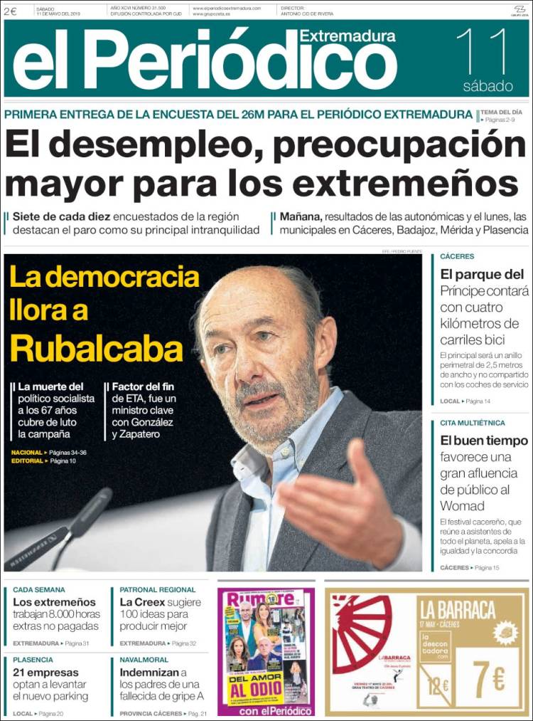 Portada de El Periódico de Extremadura (España)