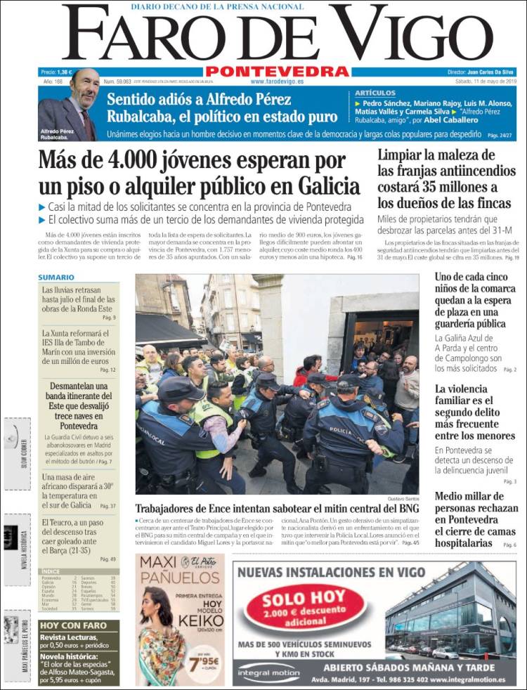 Portada de El Faro de Vigo - Pontevedra (España)