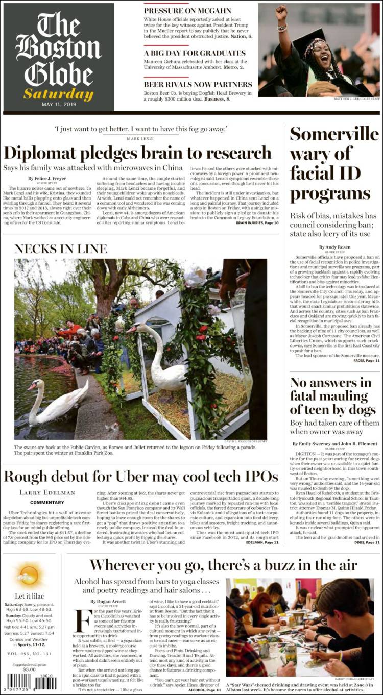 Portada de Boston Globe (USA)