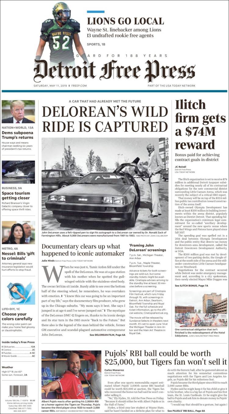 Portada de Detroit Free Press (USA)