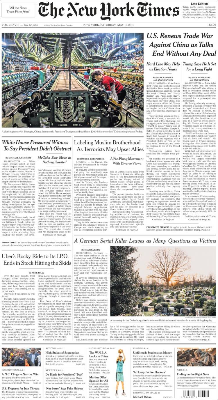 Portada de New York Times (USA)