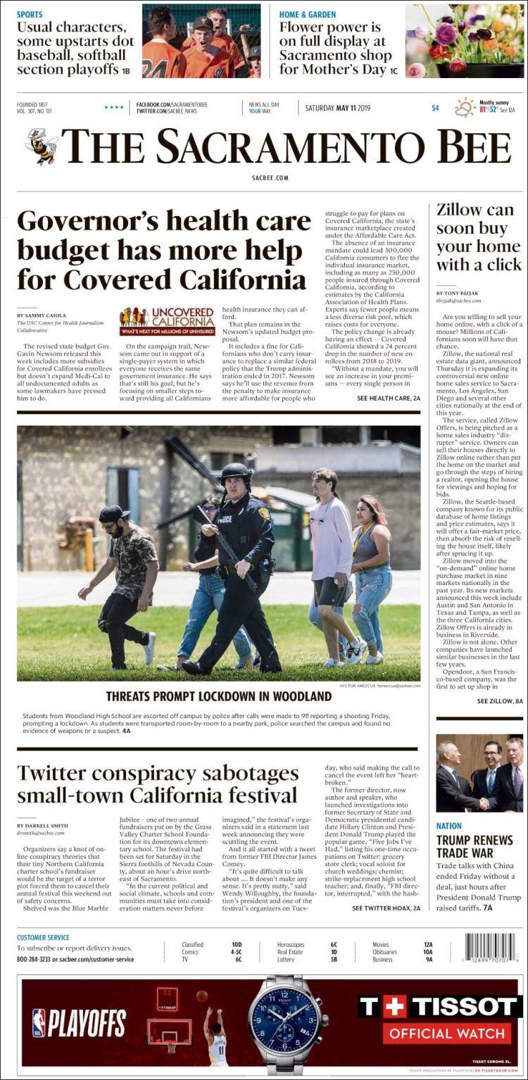 Portada de The Sacramento Bee (USA)