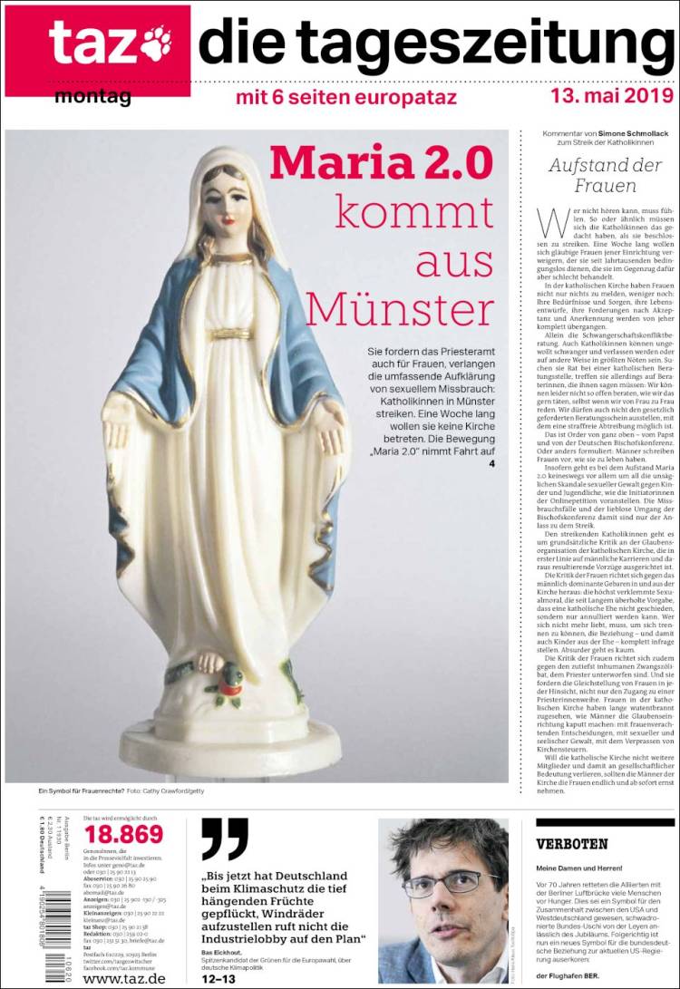 Portada de Die Tageszeitung (Alemania)