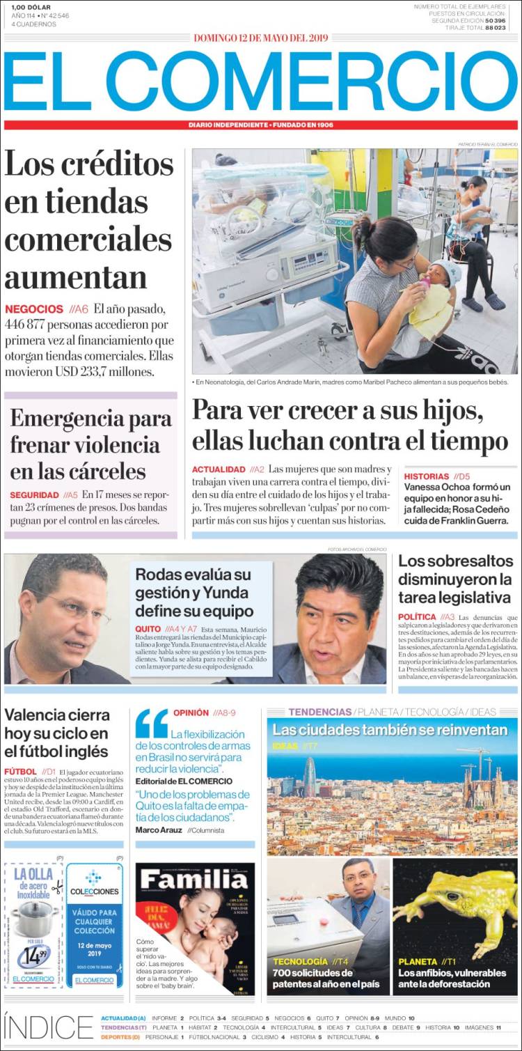 Portada de El Comercio (Ecuador)
