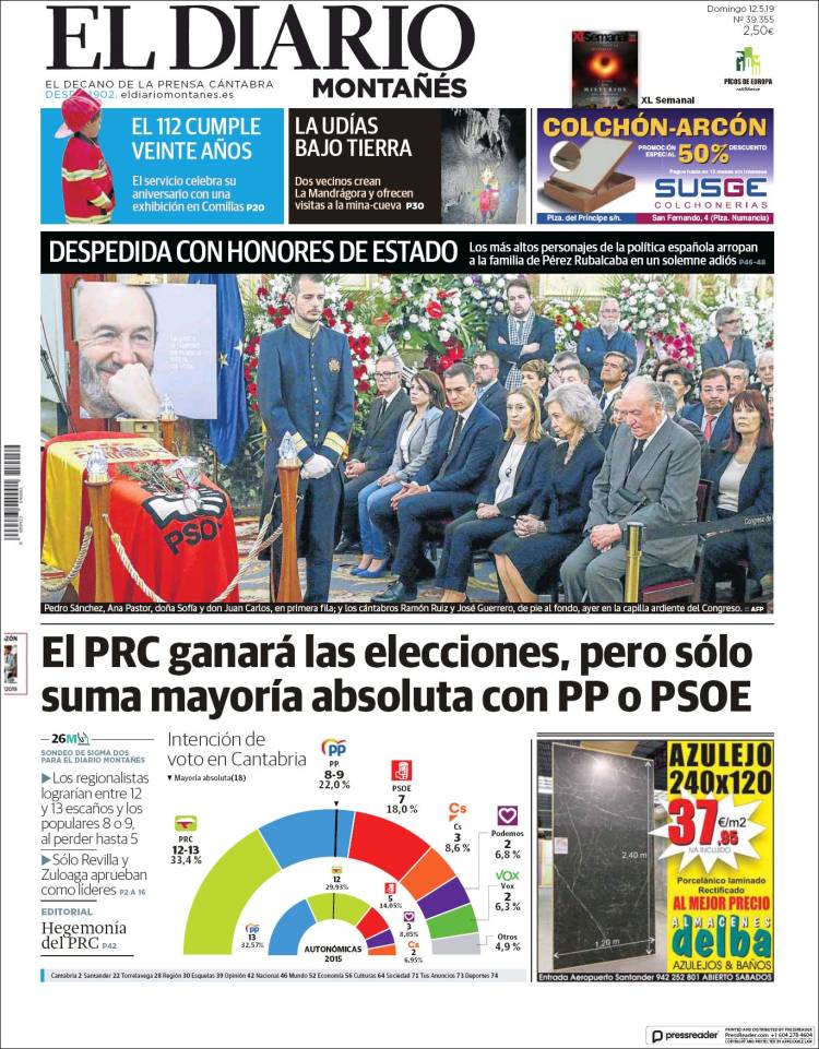 Portada de El Diario Montañés (España)