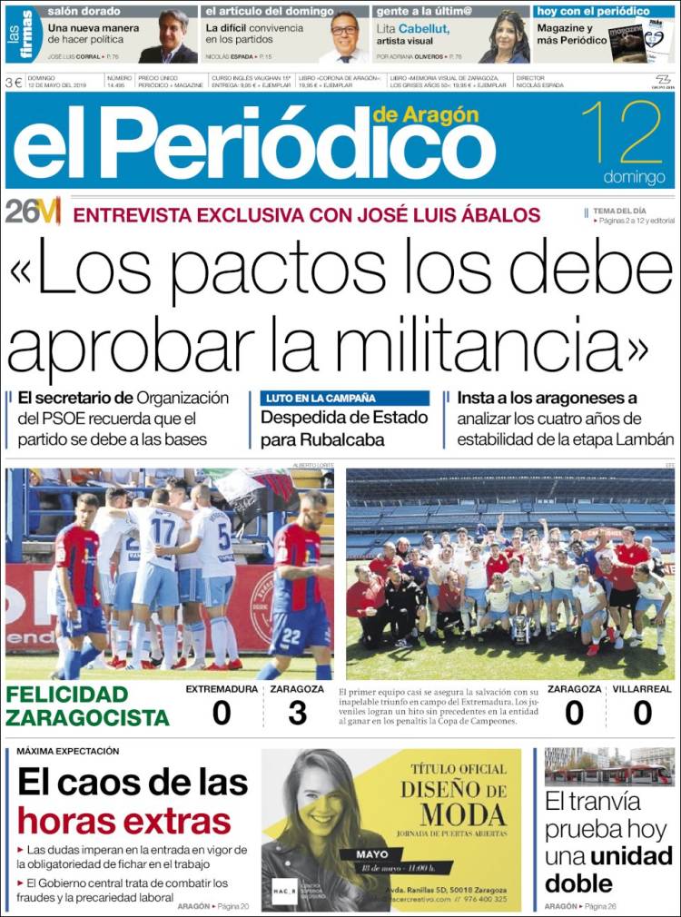 Portada de El Periódico de Aragón (España)