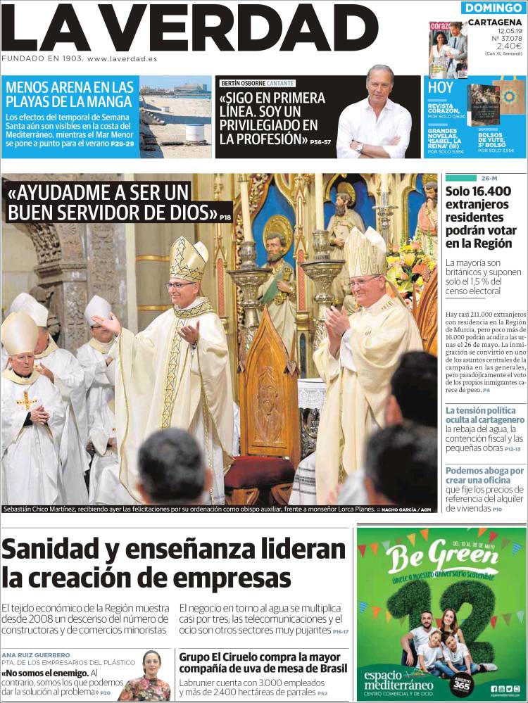 Portada de La Verdad de Cartagena (España)