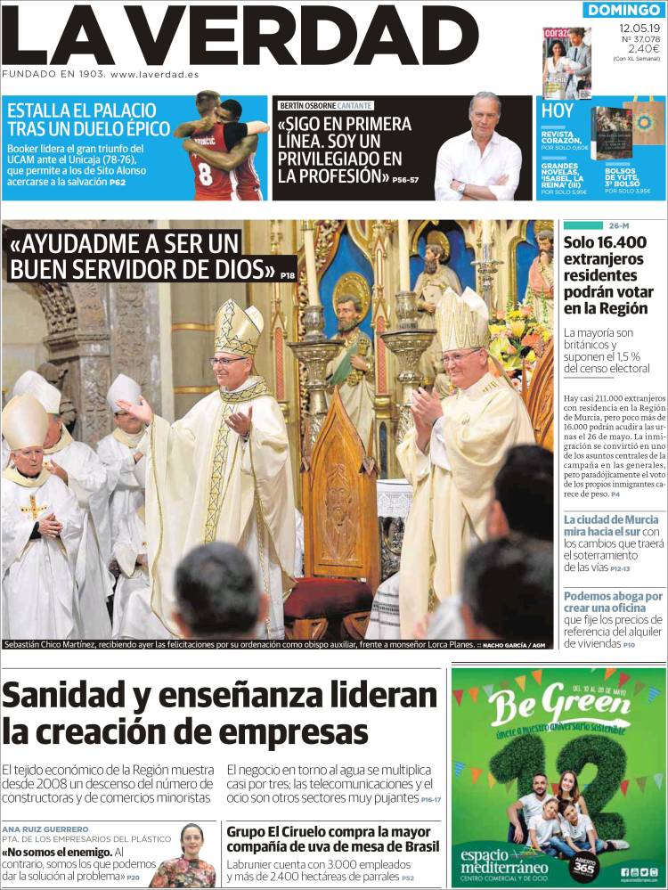 Portada de La Verdad de Murcia (España)