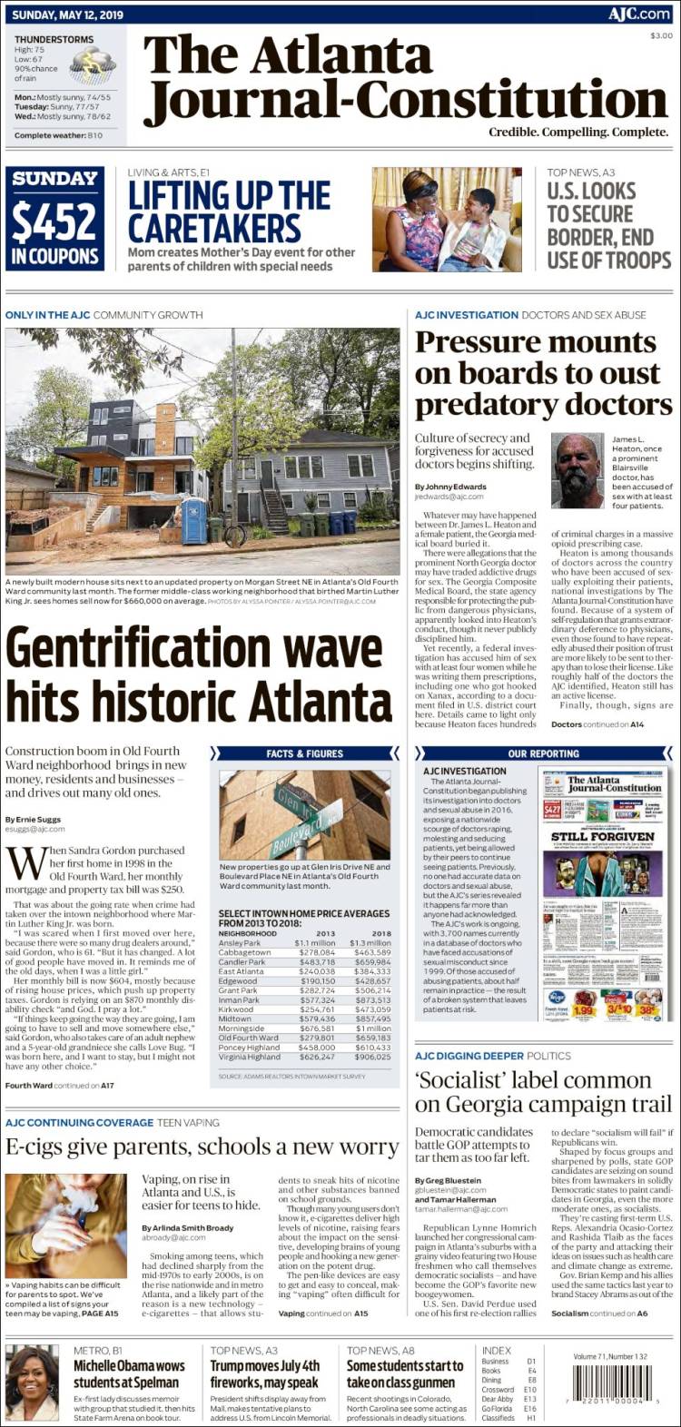 Portada de The Atlanta Journal-Constitution (USA)