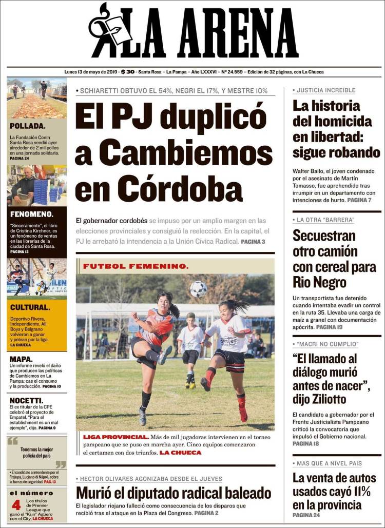 Portada de Diario La Arena (Argentina)