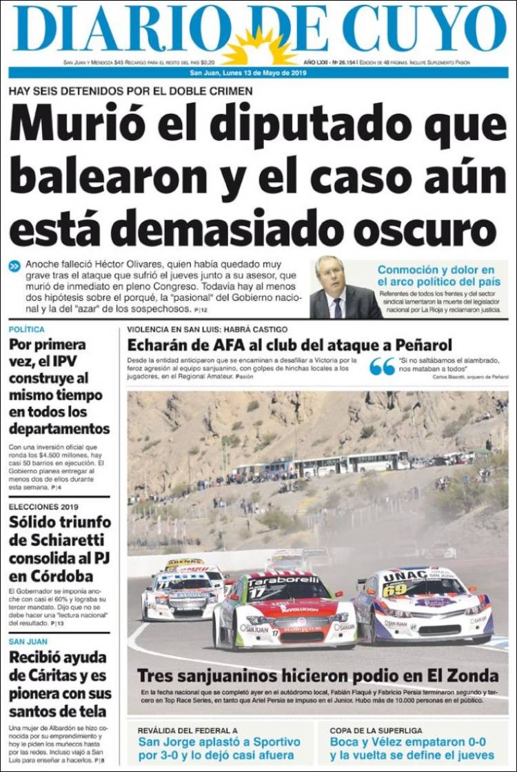 Portada de Diario de Cuyo (Argentina)