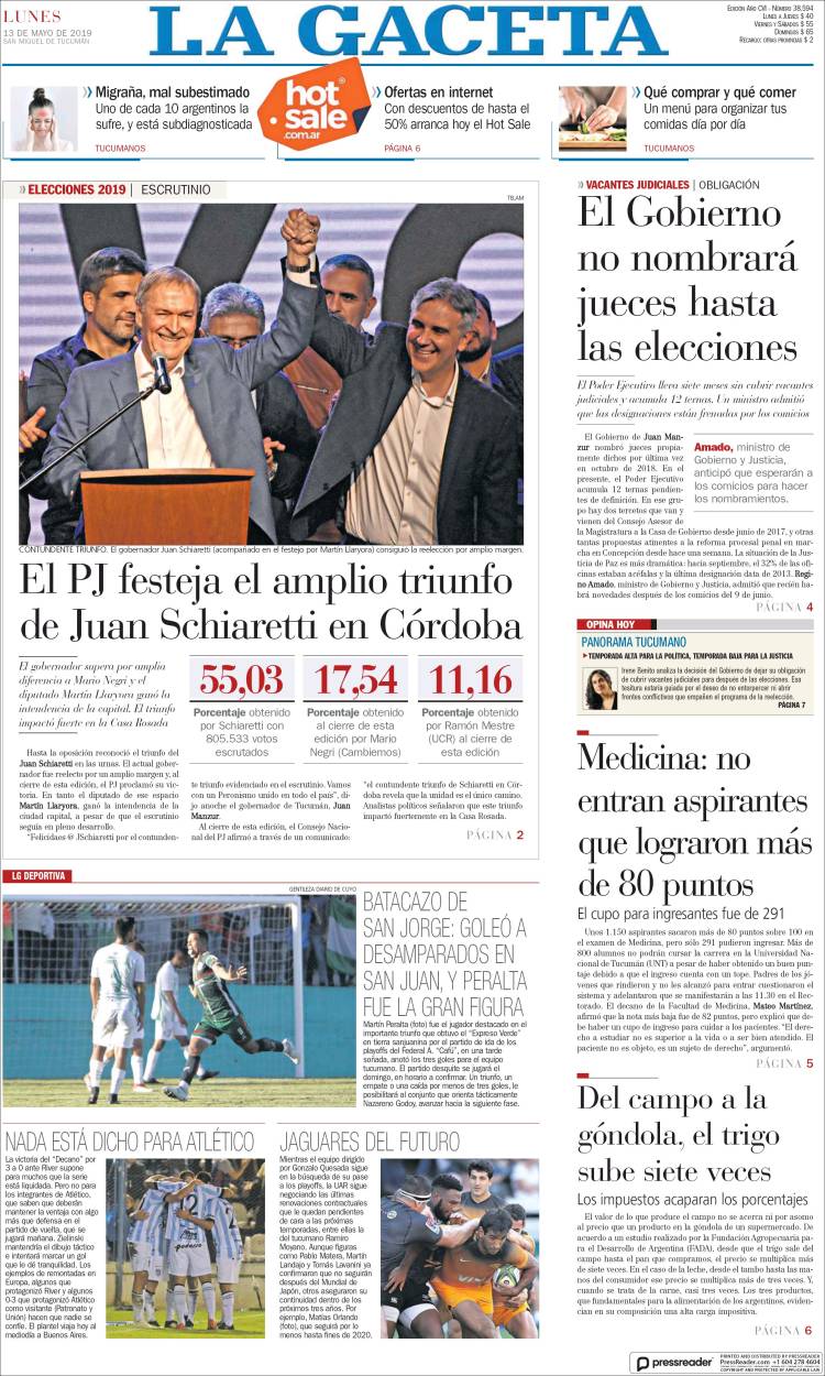 Portada de La Gaceta (Argentina)