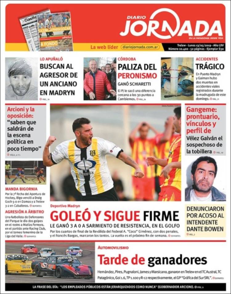 Portada de Diario Jornada en la Patagonia (Argentina)