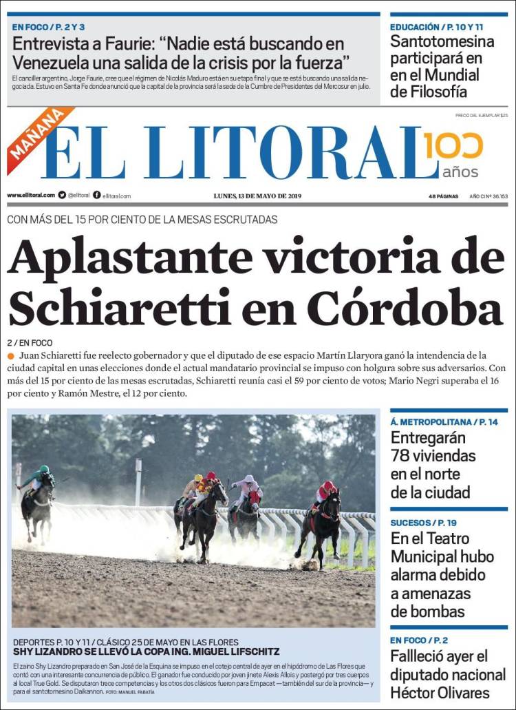 Portada de Diario El Litoral (Argentina)