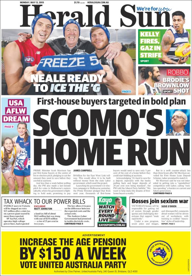 Portada de Herald Sun (Australia)
