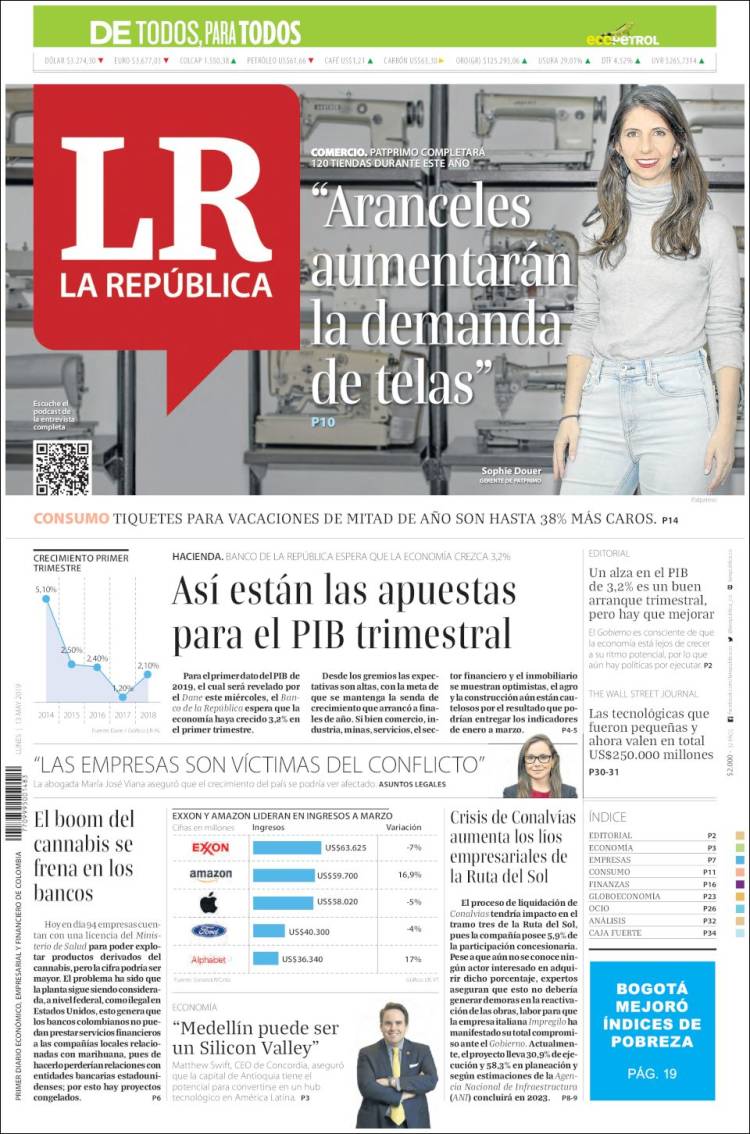 Portada de La Republica (Colombia)