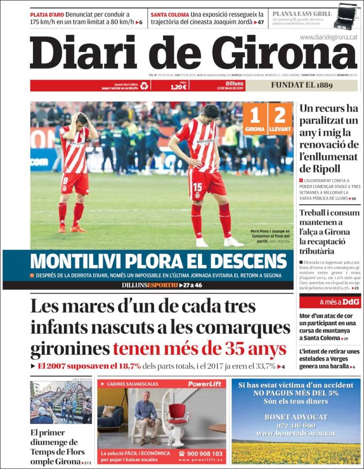 Portada de Diari de Girona (España)