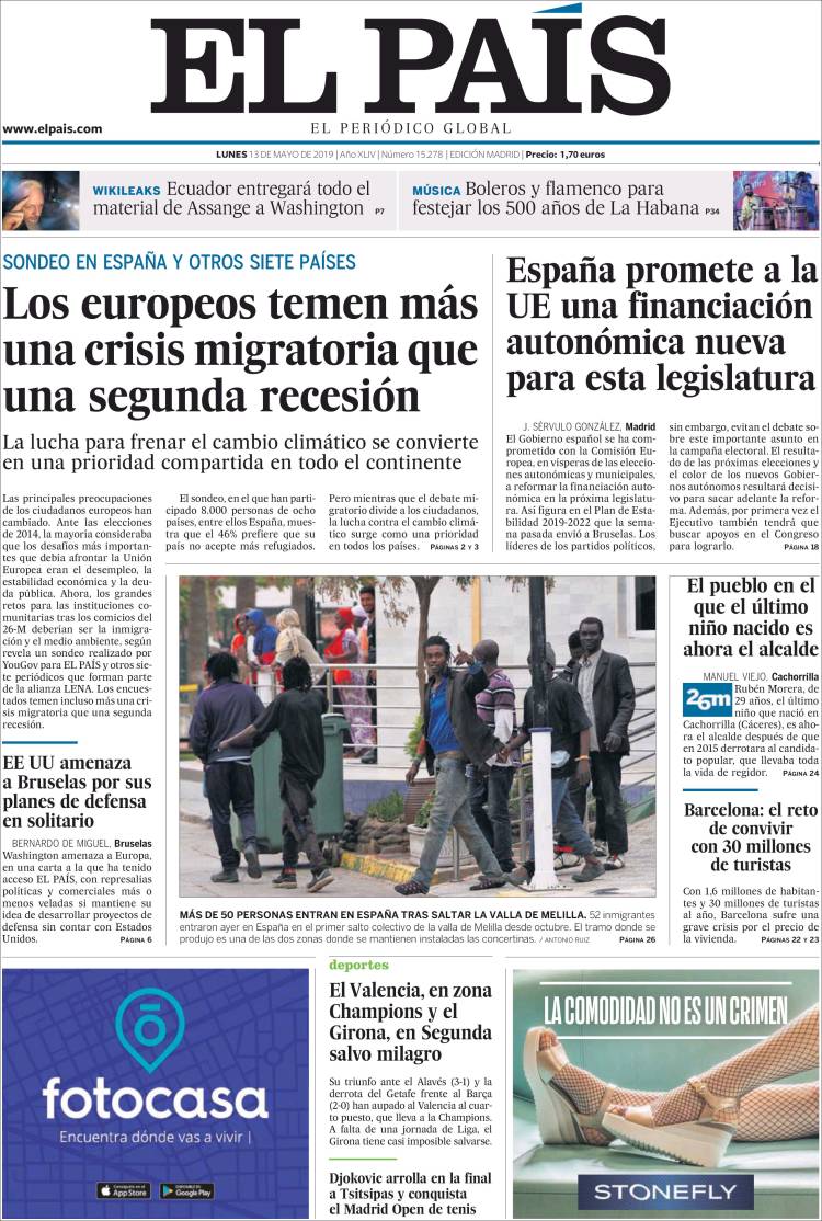 Portada de El País (España)