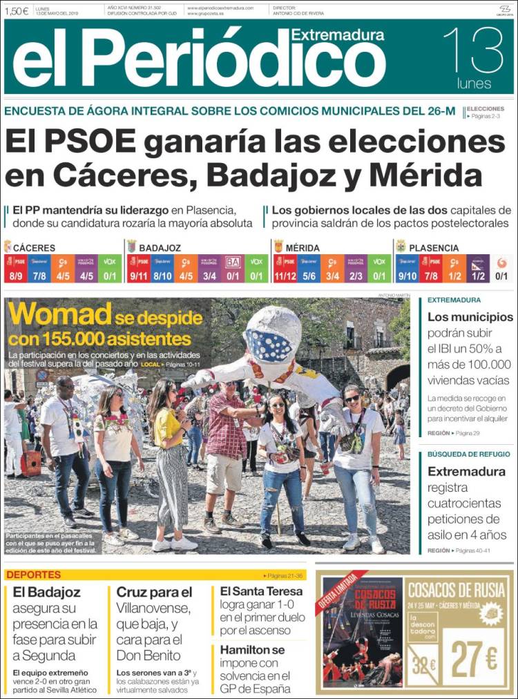 Portada de El Periódico de Extremadura (España)