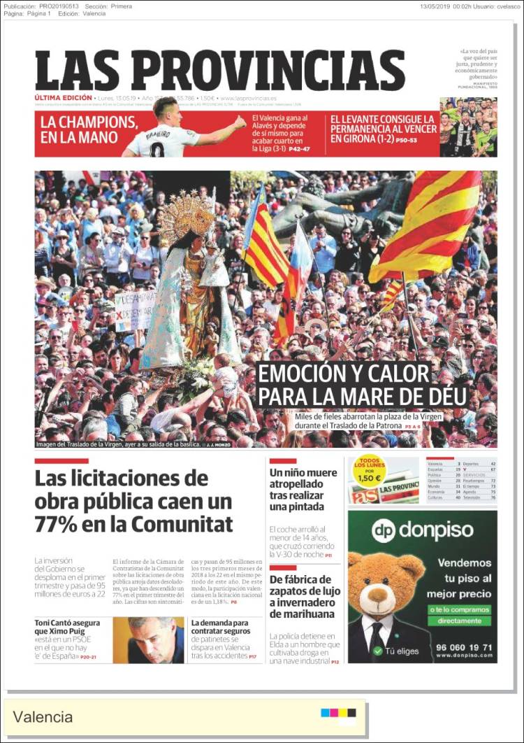 Portada de Las Provincias (España)