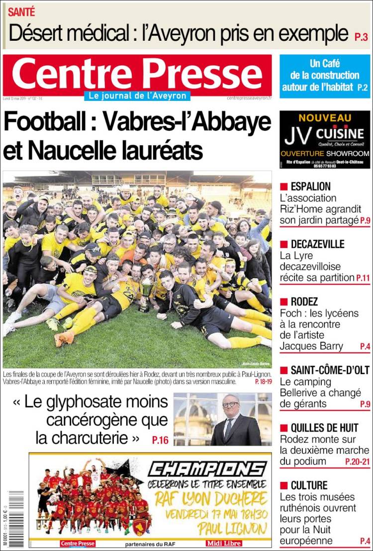 Portada de Centre Presse (Francia)