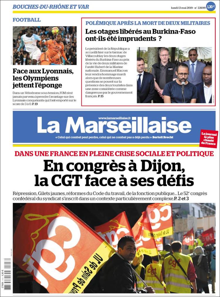 Portada de La Marseillaise (Francia)