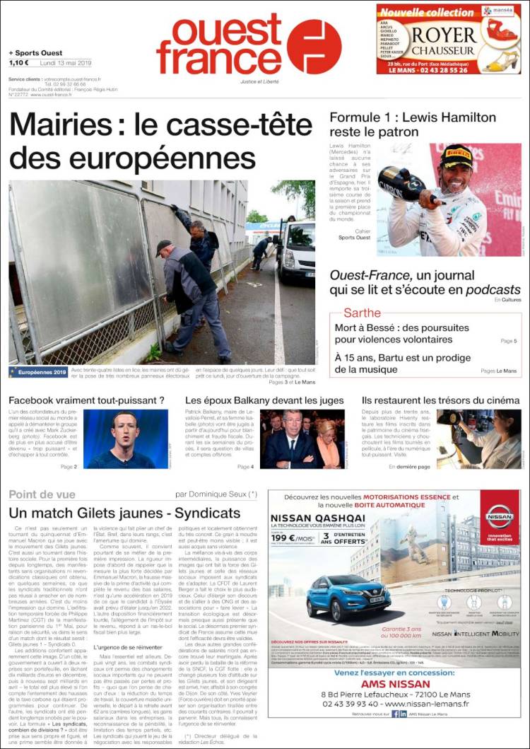 Portada de Ouest France (Francia)