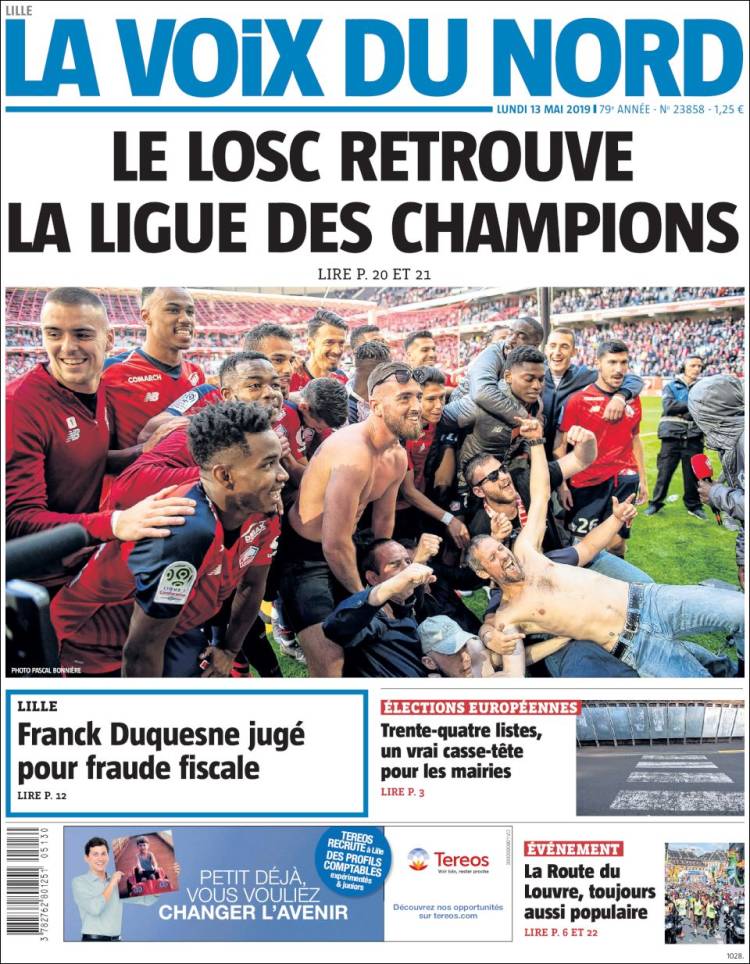 Portada de La Voix du Nord (Francia)