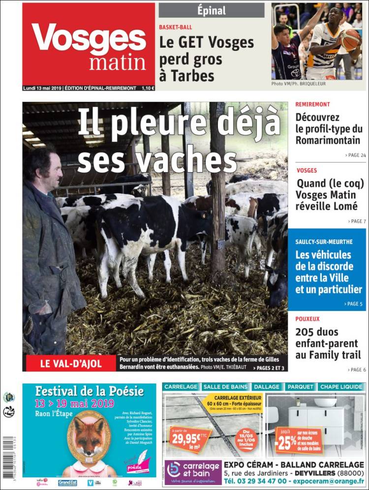 Portada de Vosges Matin (Francia)