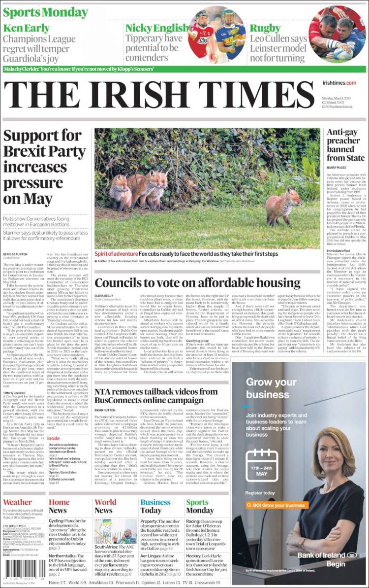 Portada de Irish Times (Irlanda)