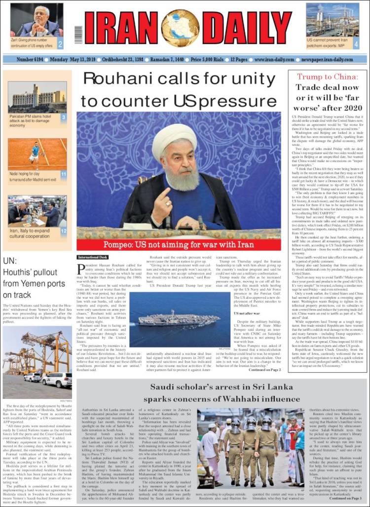 Portada de Iran Daily (Ir&aacute;n)
